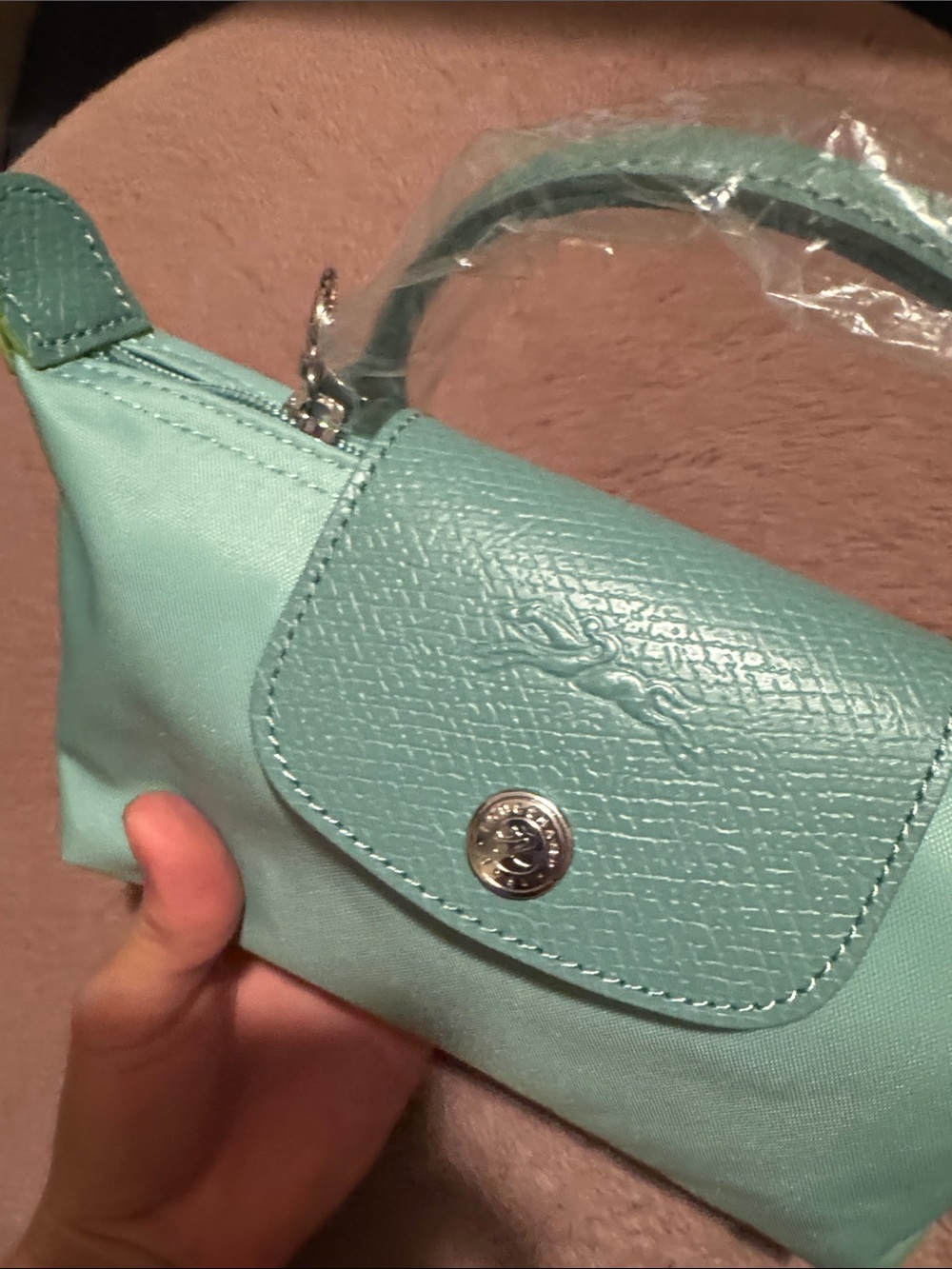 Longchamp Small Top-Handle Cosmetic Pouch in Mint Green - Picture 4 of 5